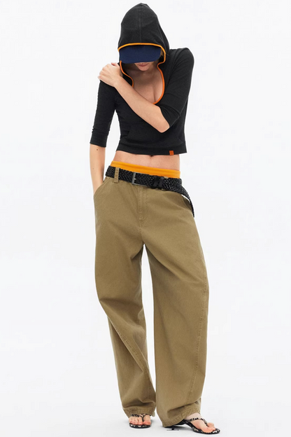 Color-Blocked Hooded Knitted Top