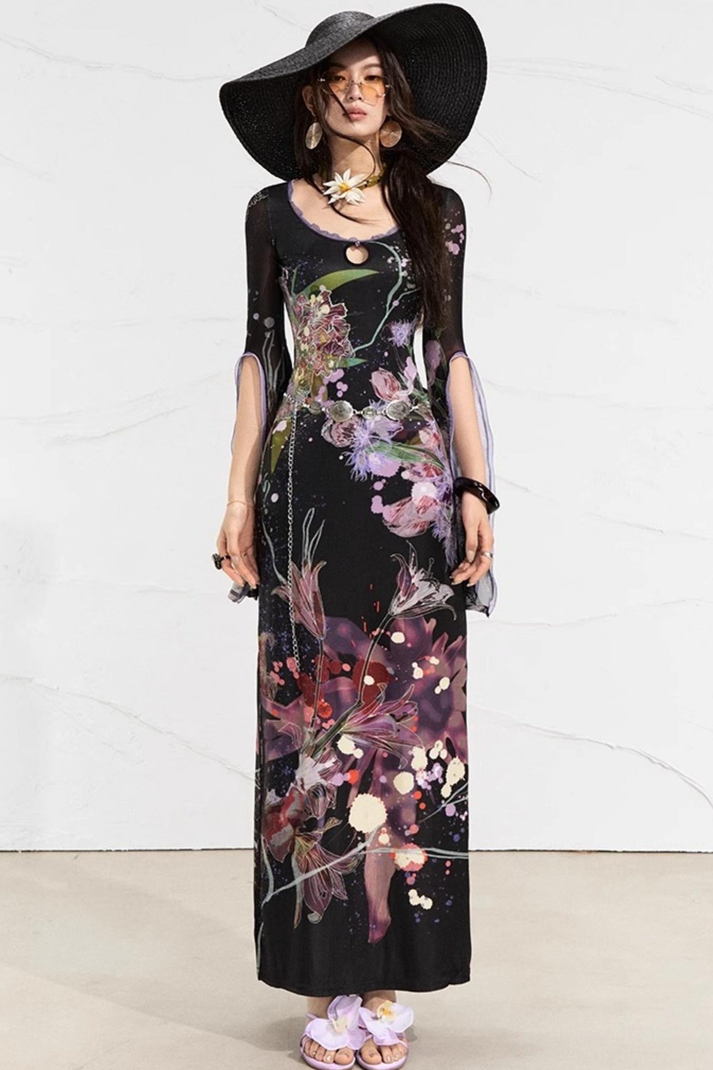 Floral Elegance Side-Slit Dress