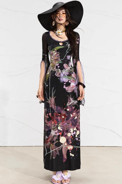 Floral Elegance Side-Slit Dress