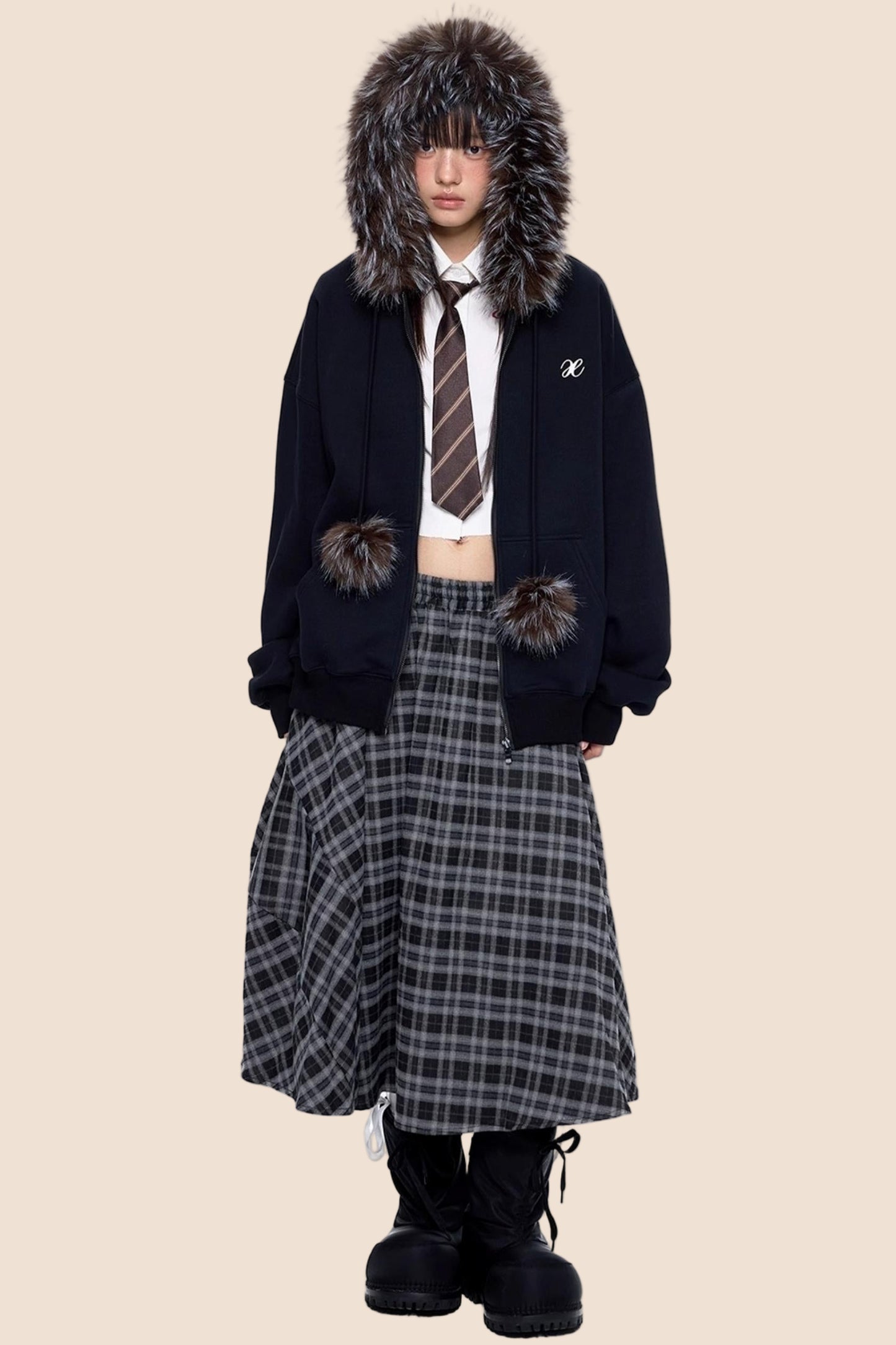 Hooded Embroidered Fleece Cardigan