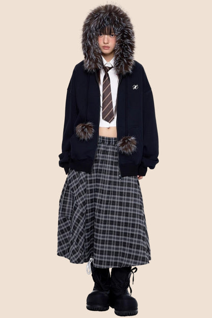 Hooded Embroidered Fleece Cardigan