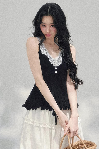 Lace Trim Camisole Cardigan Set-Up