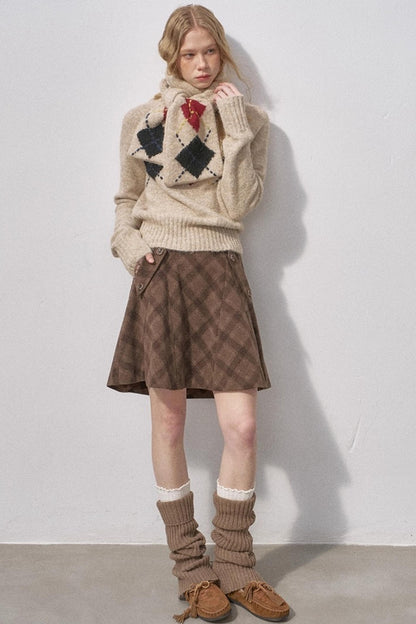Plaid Wool A-Line Skirt