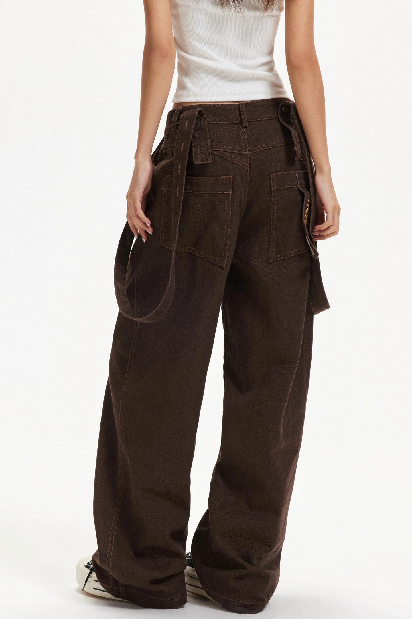 Retro Contrast Suspender Pants