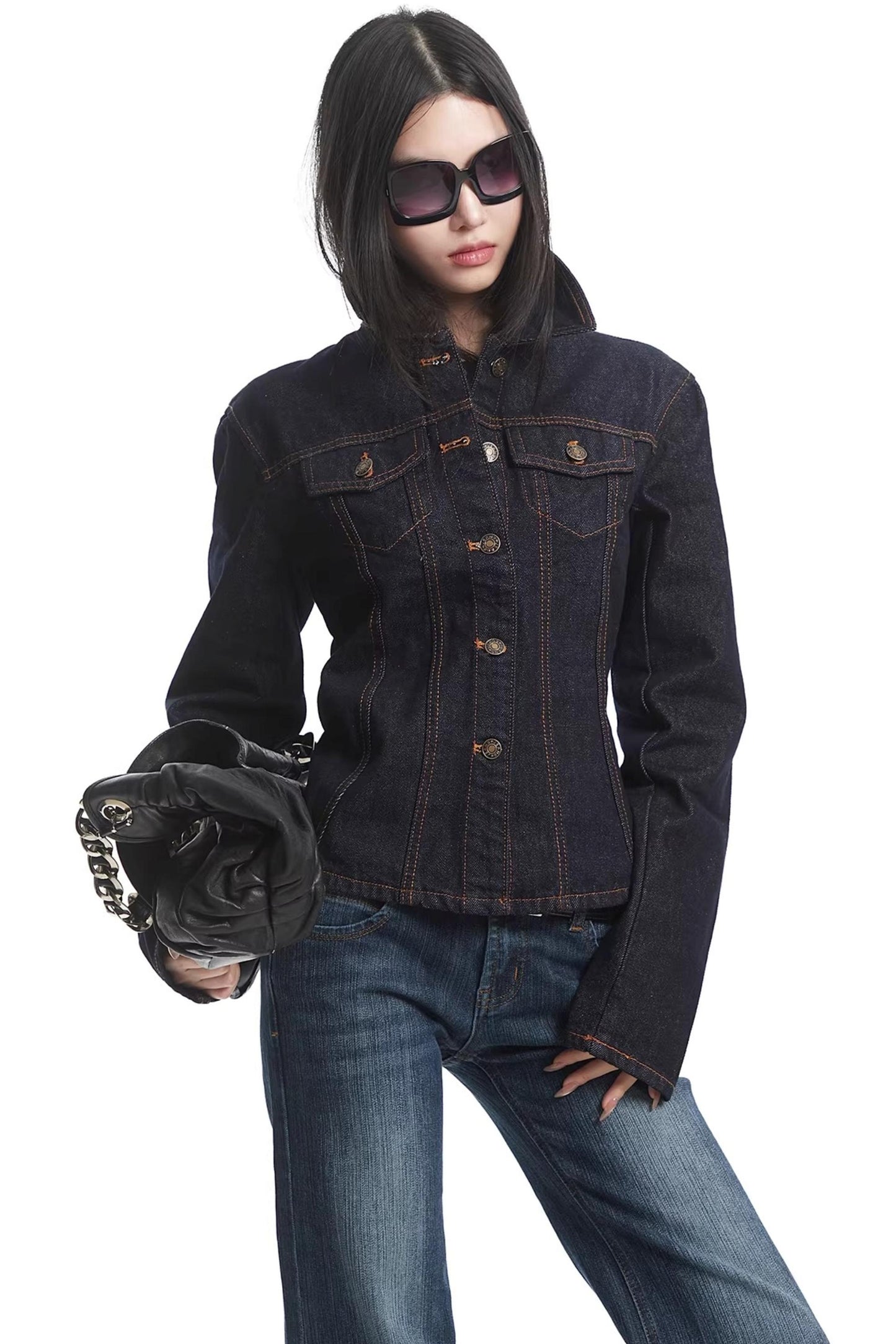 American Retro Long-Sleeve Denim Top