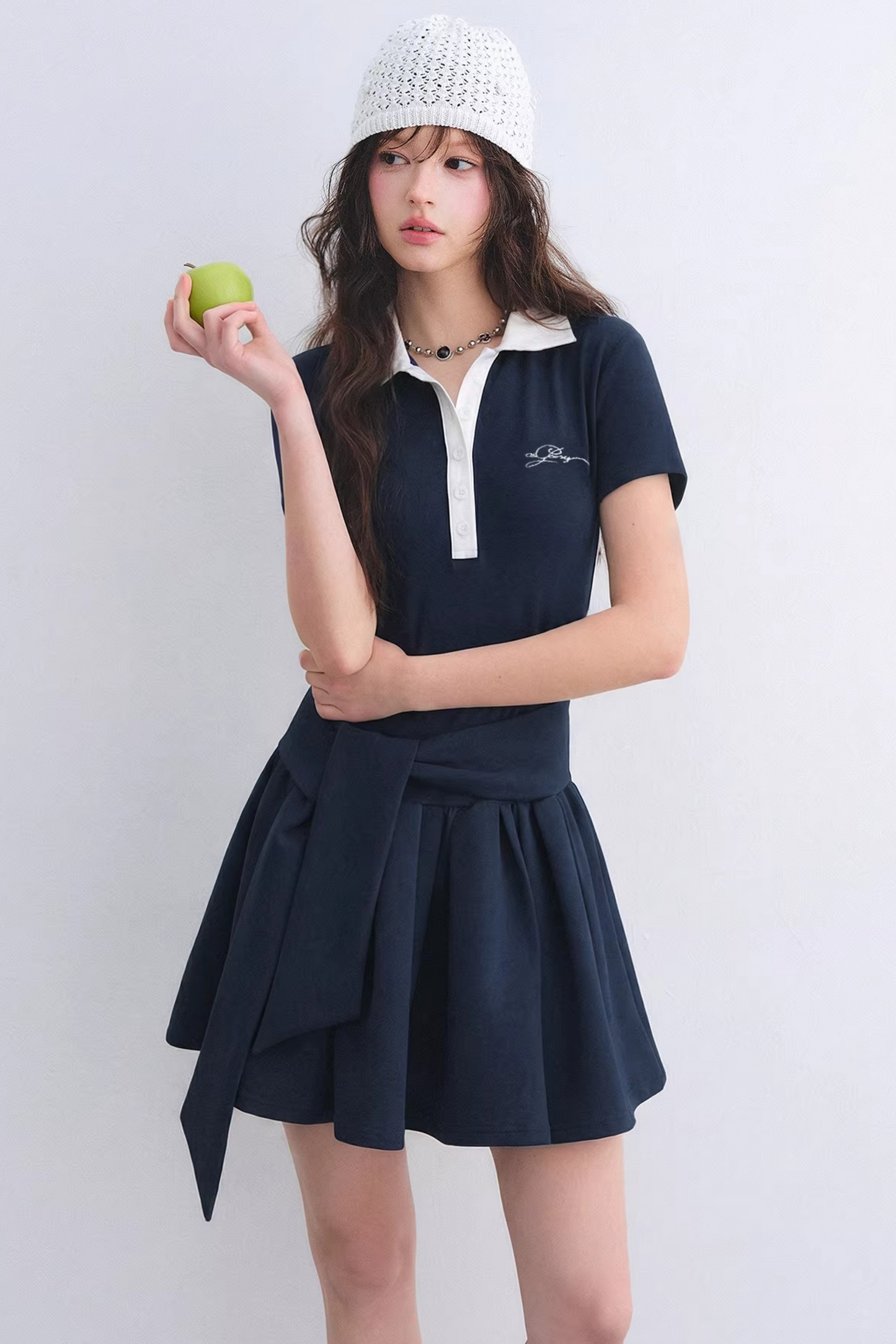 Contrasting Polo Puffy Dress