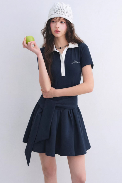 Contrasting Polo Puffy Dress