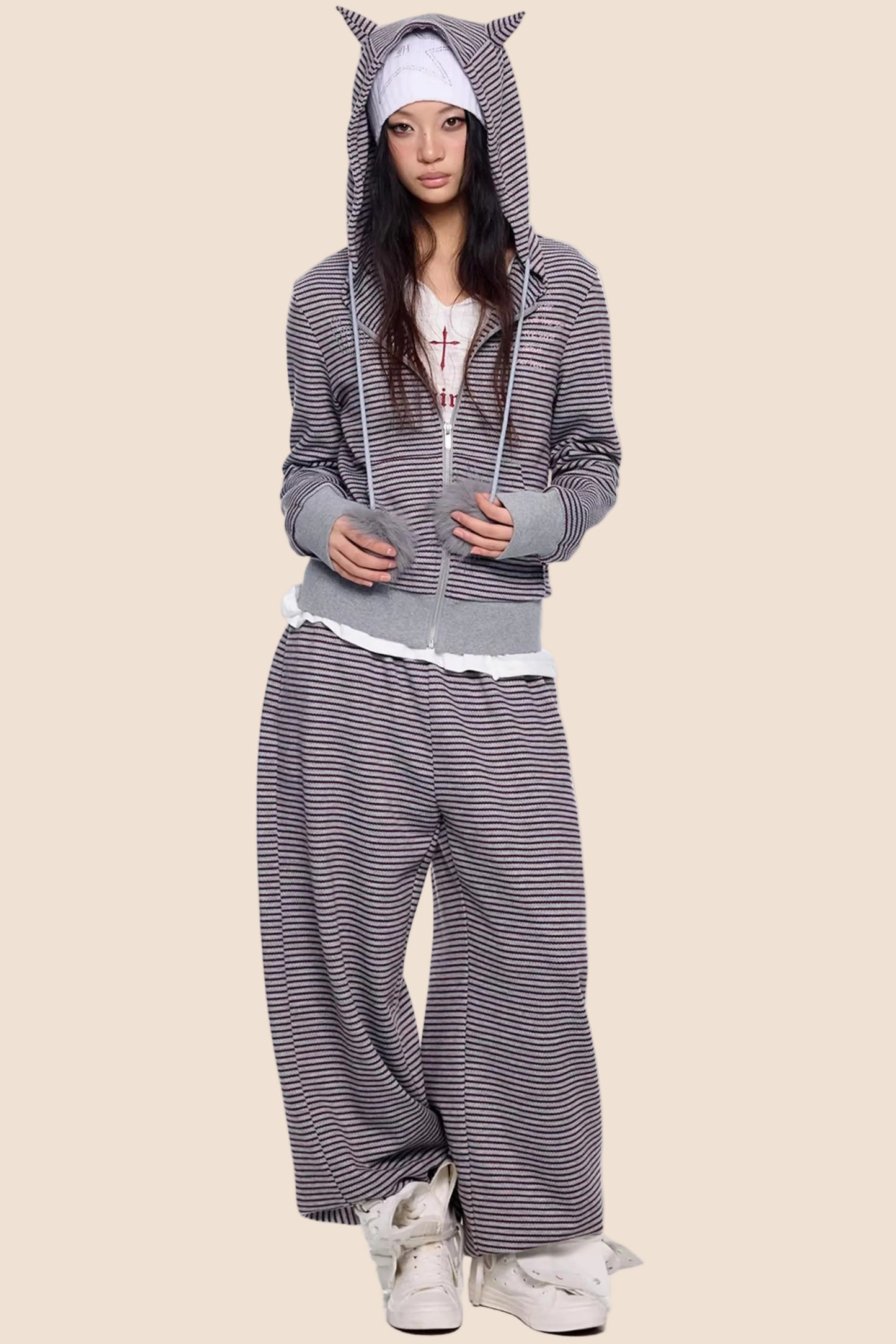 Devil Striped Hooded Jacket Set-Up