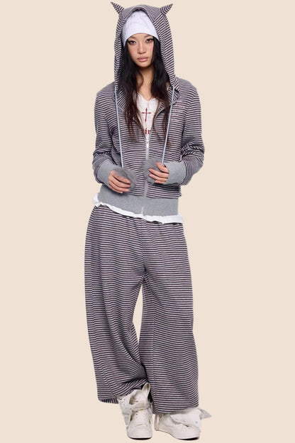 Devil Striped Hooded Jacket Set-Up