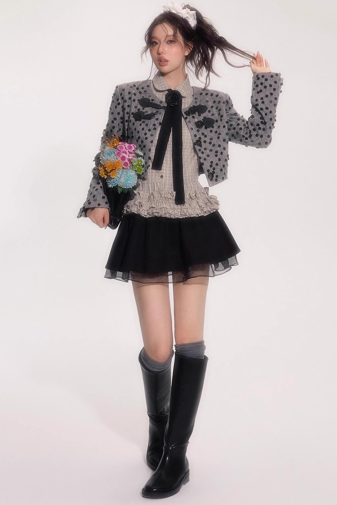 Suede Flower Bud Puffy Skirt