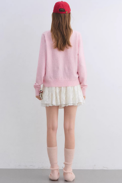 Jacquard Bow Wool Cardigan