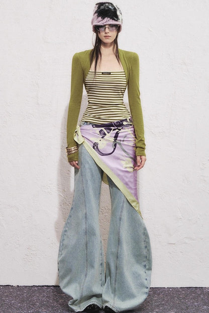 Fake Two Slimming Striped Knit Top