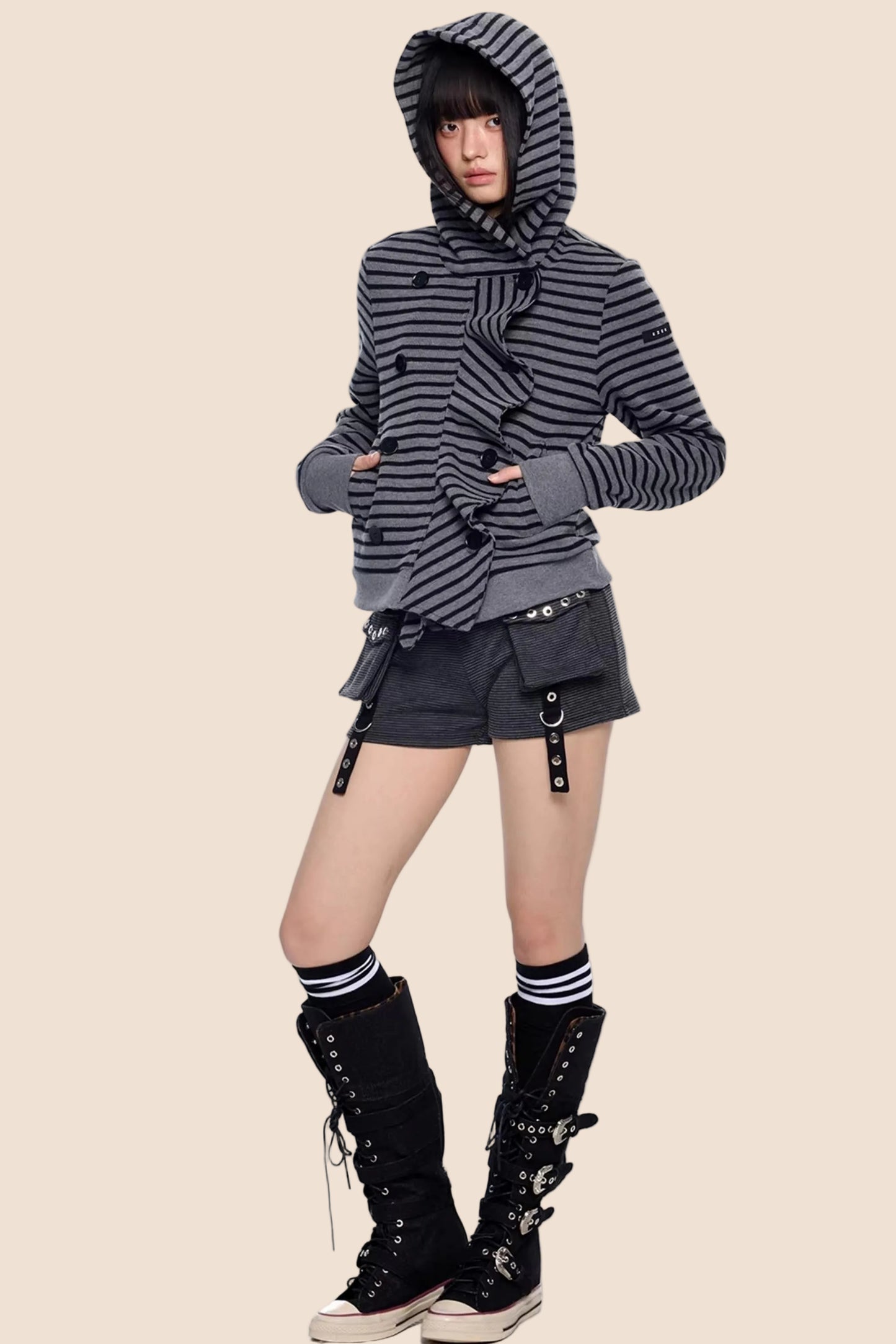 Gestreifter Dekonstruierter Kapuzenoberteil