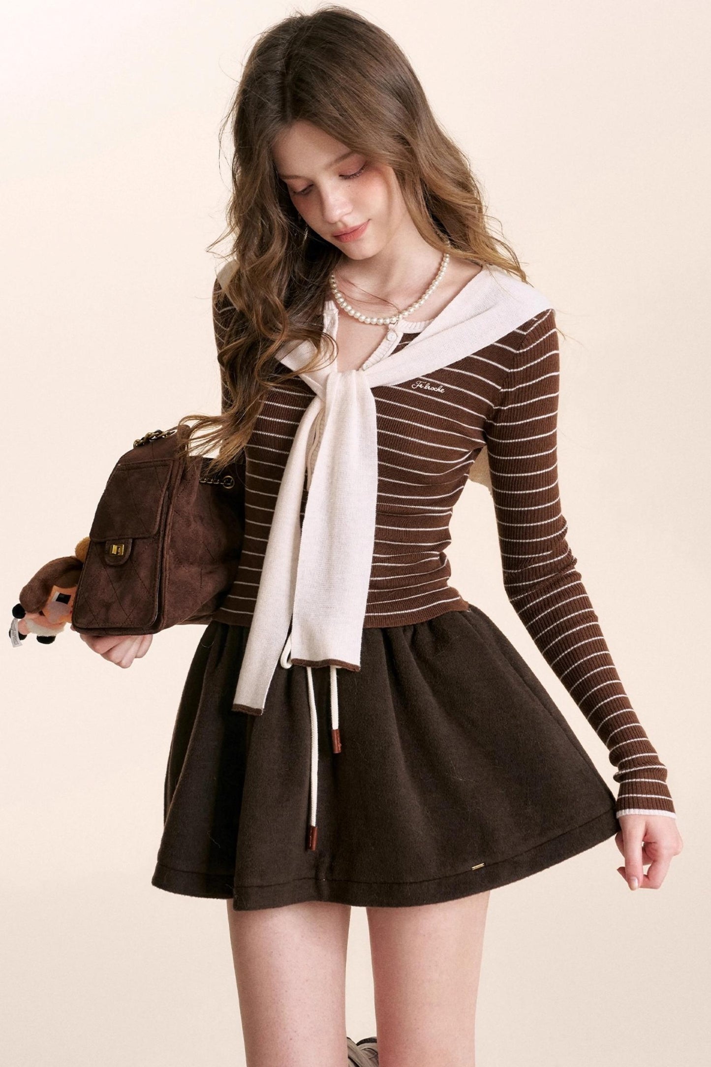 Fragrant Chocolate Wool A-Line Skirt
