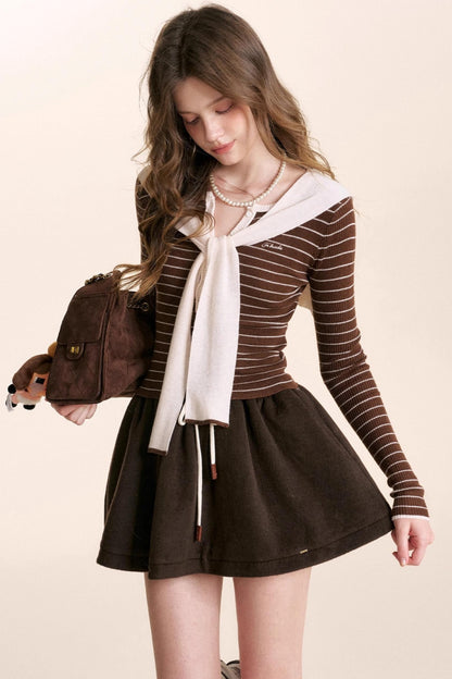 Fragrant Chocolate Wool A-Line Skirt