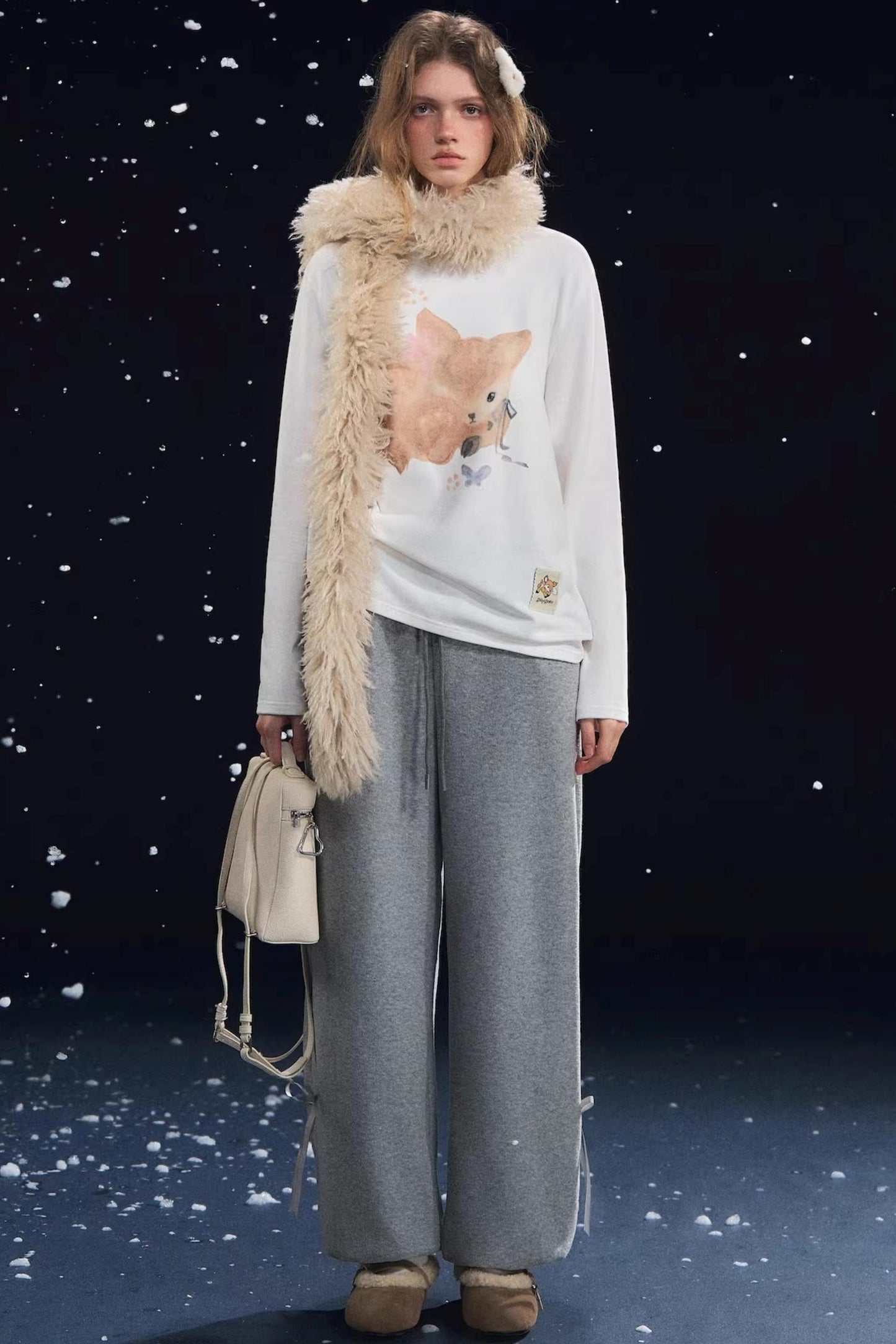 Velvet-Feel Cuffed Lantern Casual Pants