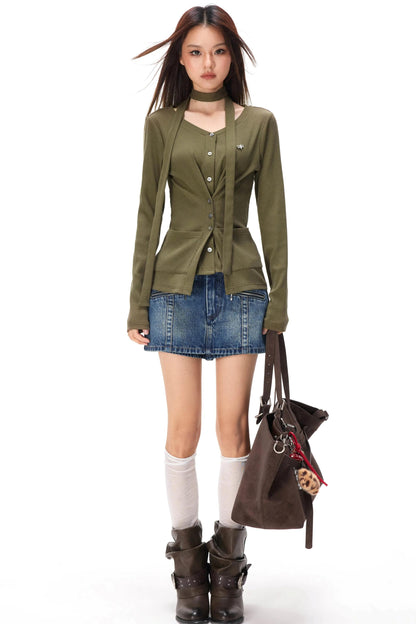 Fine Ribbed Knit Cardigan Top