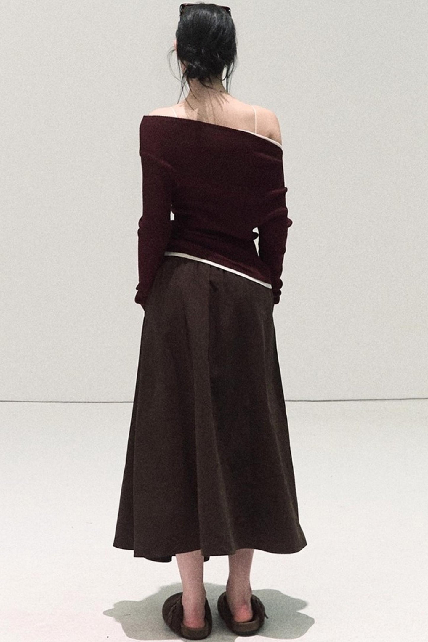 Wool Off-Shoulder Knit Top