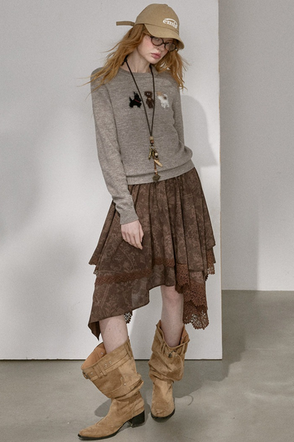 Lace Asymmetrical Tiered Skirt