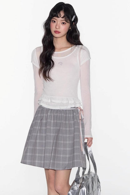 Ruffle Tencel Long-sleeved Top Set-Up