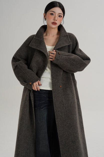 Elegant High-Neck Long Wool Coat