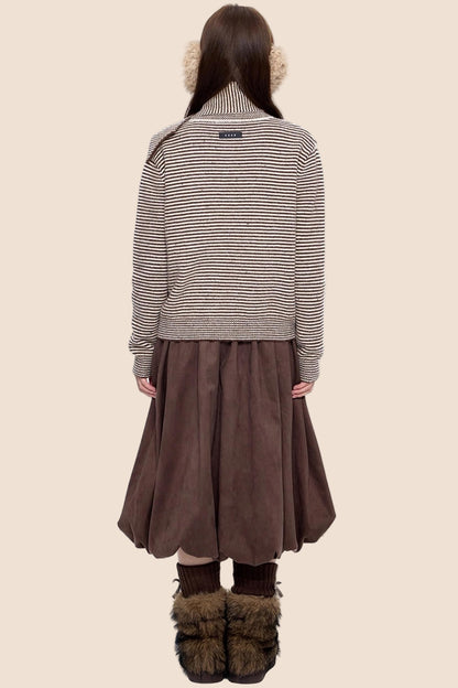 Lazy Striped Knit Cardigan Sweater