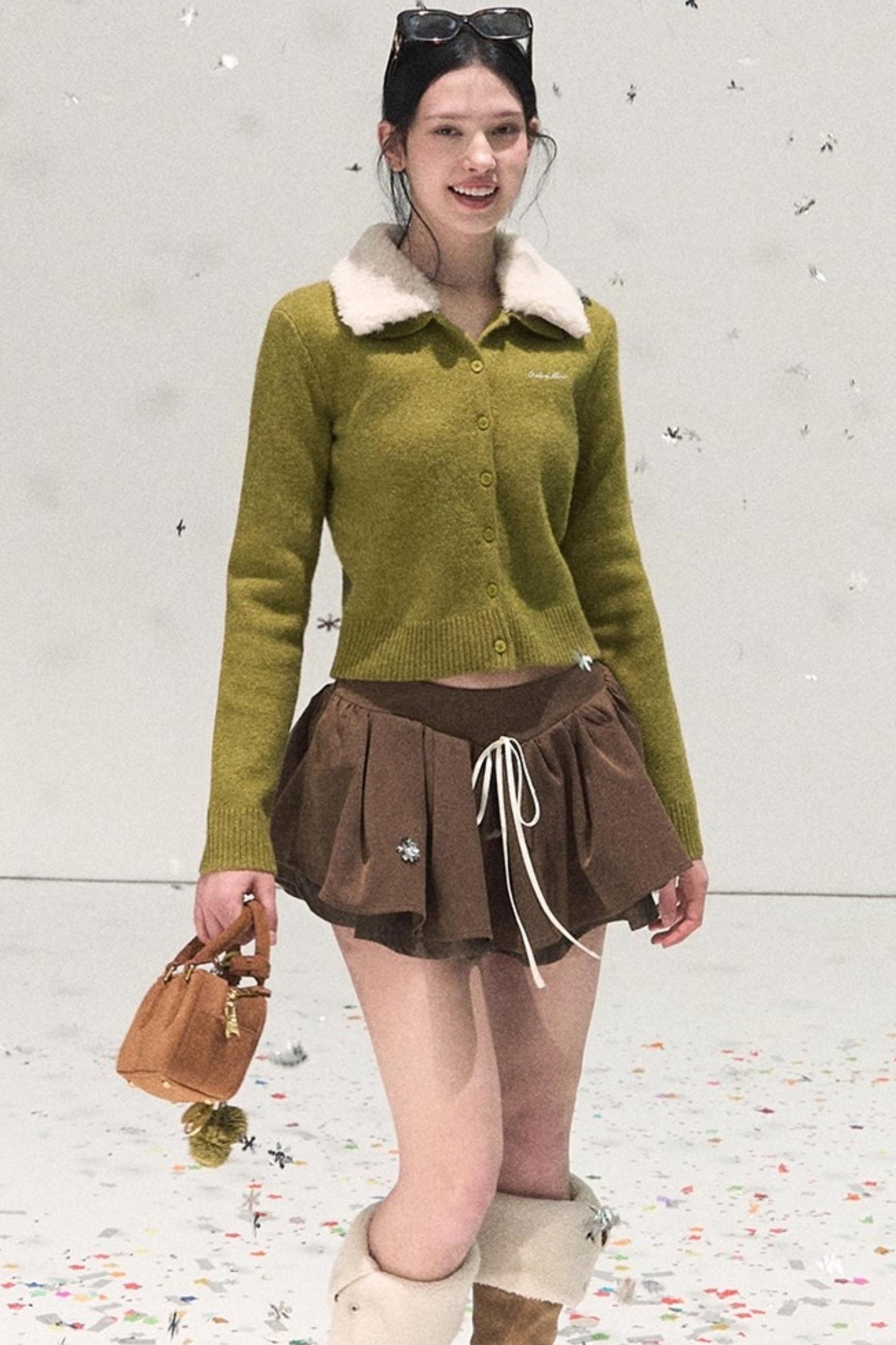 Plaid Color-Blocked A-Line Skirt