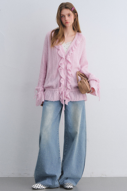 Wool Mohair Ruffled Cardigan