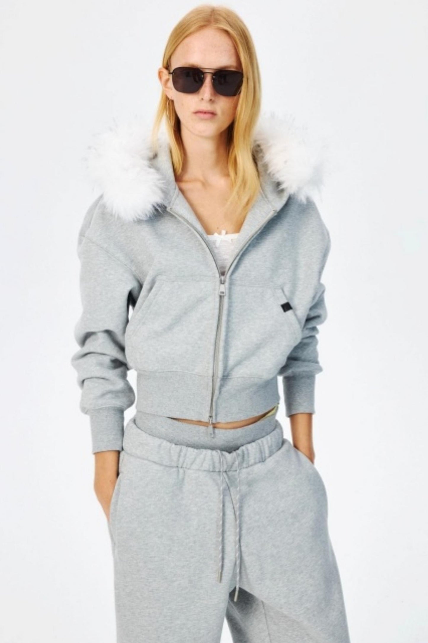 Fur Collar Hooded Sweatshirt Set-Up