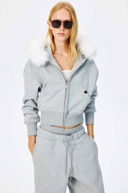 Fur Collar Hooded Sweatshirt Set-Up
