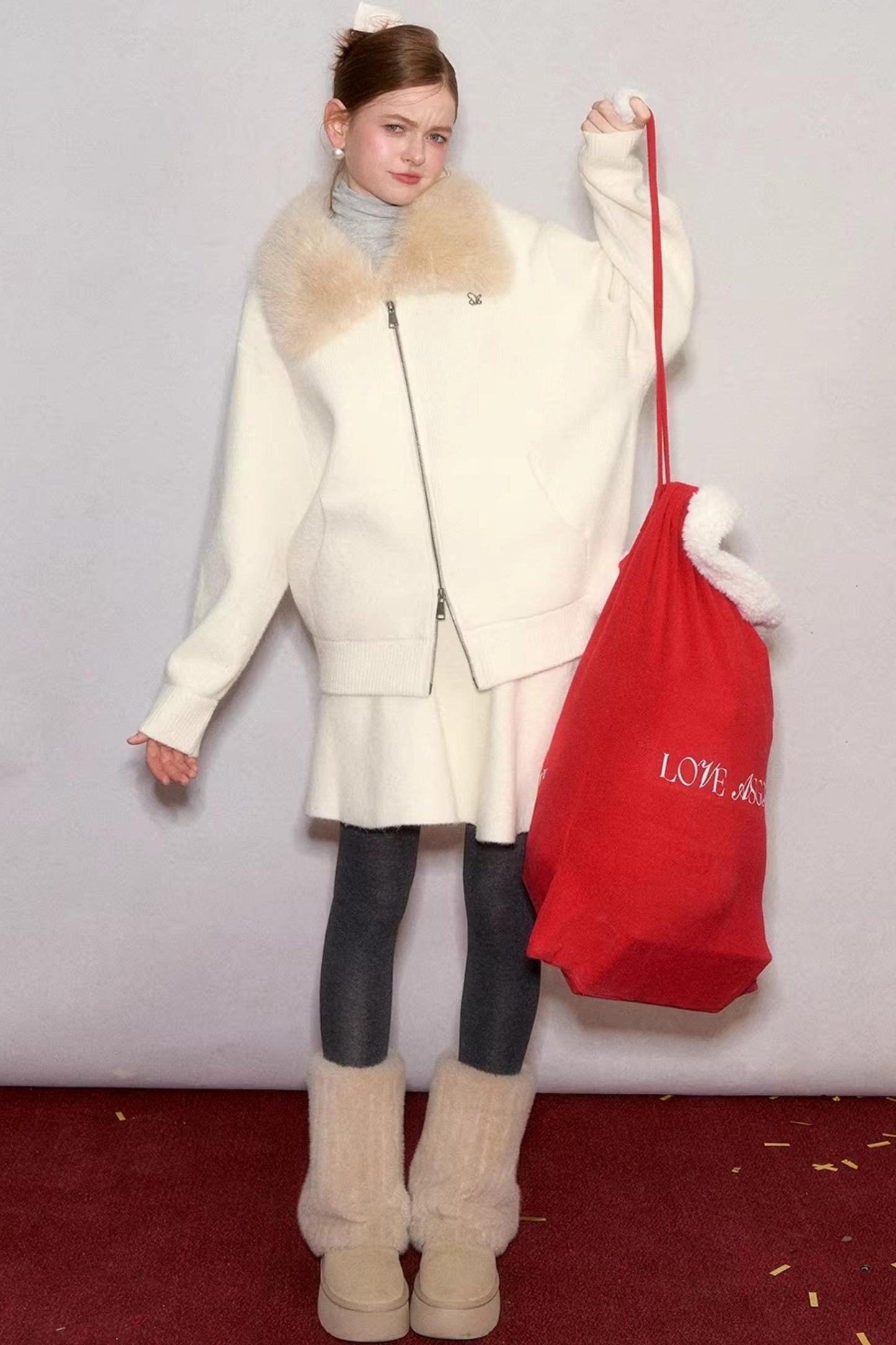 Wool Blend Lapel Fur Collar Coat Set-Up