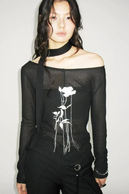 Top in Maglia con Ricamo Rose