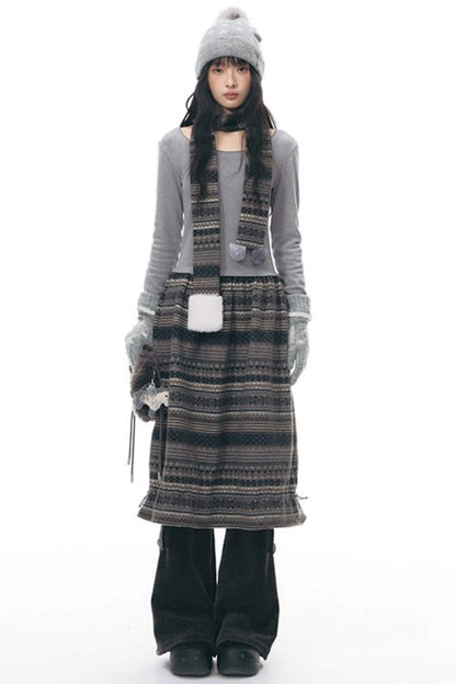 Knitted Patchwork Slim Dress Set-Up