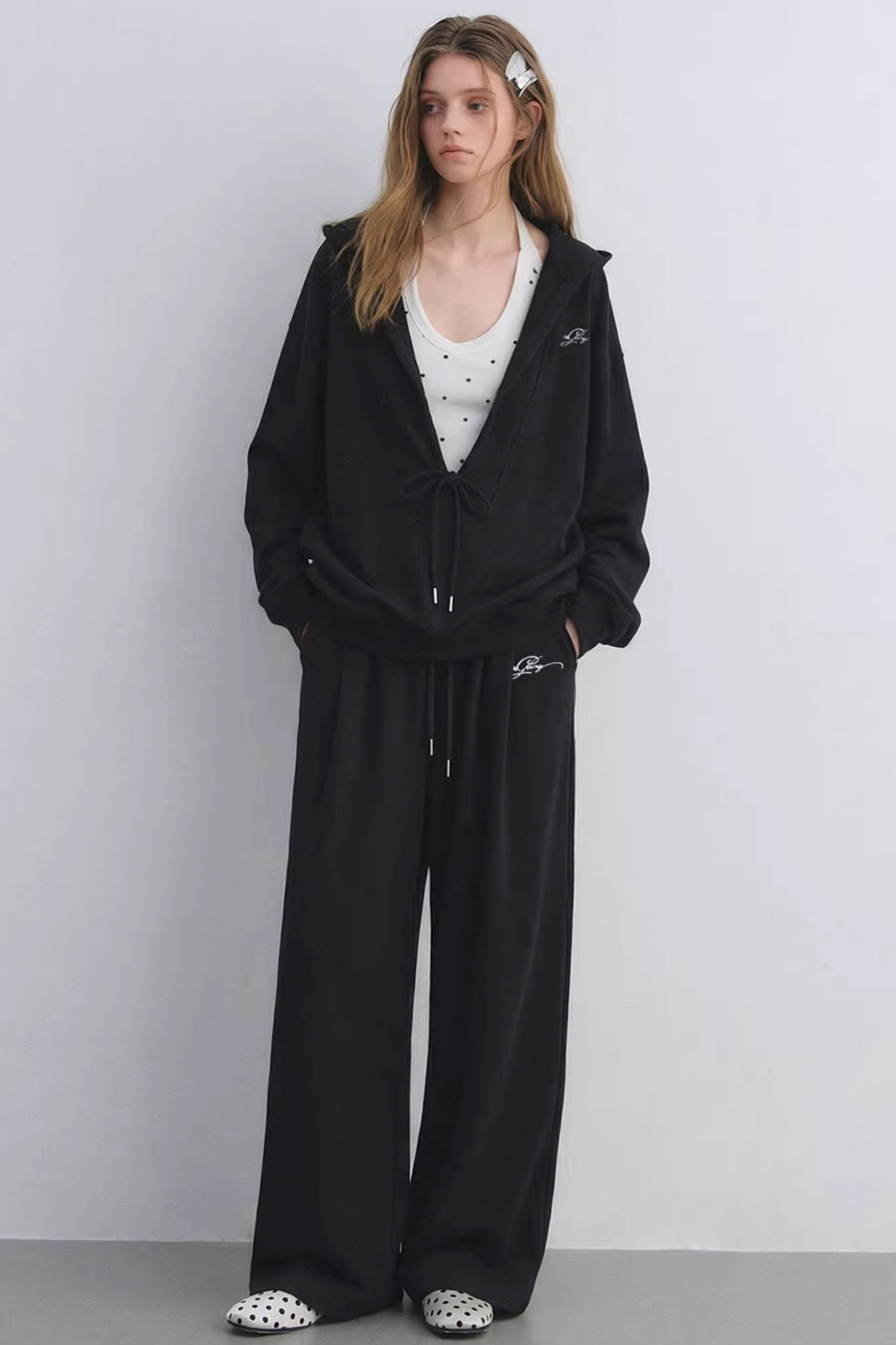 Polka Dot Hooded Vest Sweatshirt Set-Up