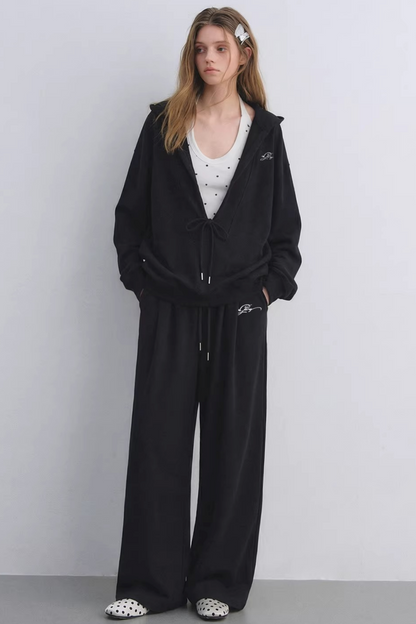 Polka Dot Hooded Vest Sweatshirt Set-Up