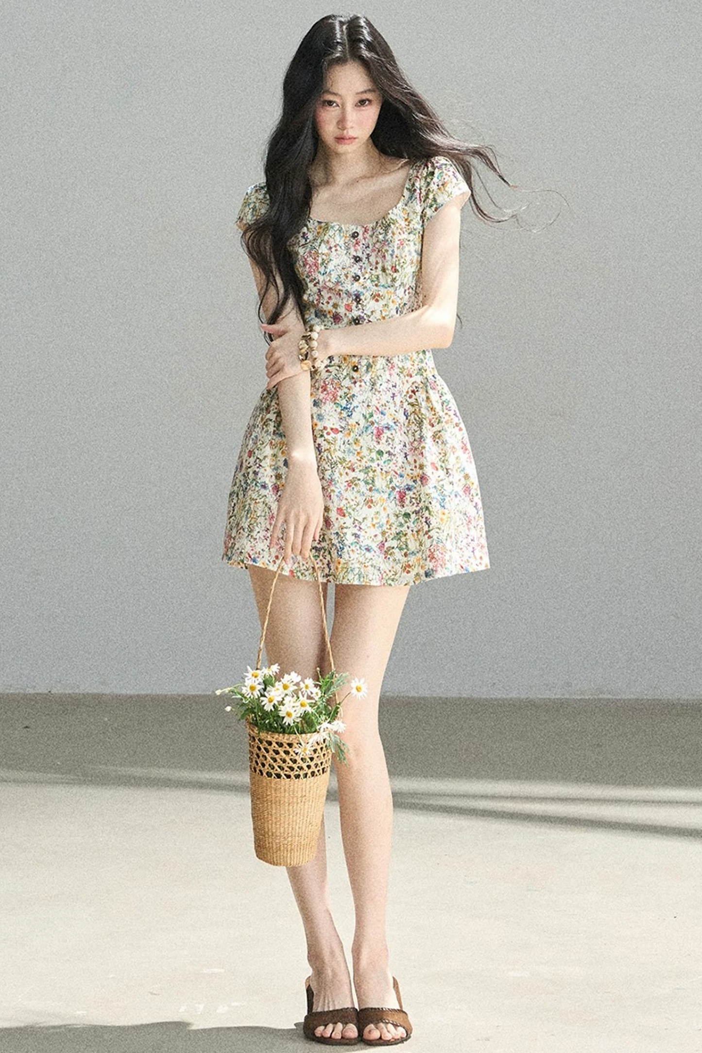 Youthful Floral Puffy Dress