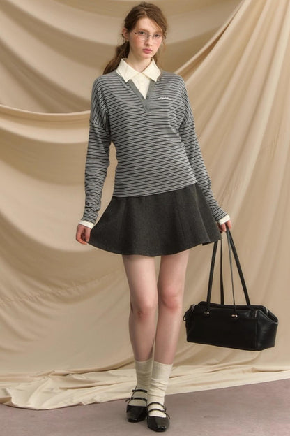 High-Intelligence Striped Long-Sleeved T-Shirt