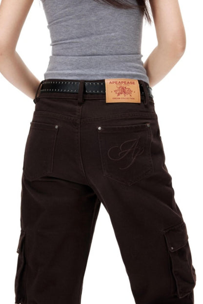 Retro Embroidered Rivet Pants