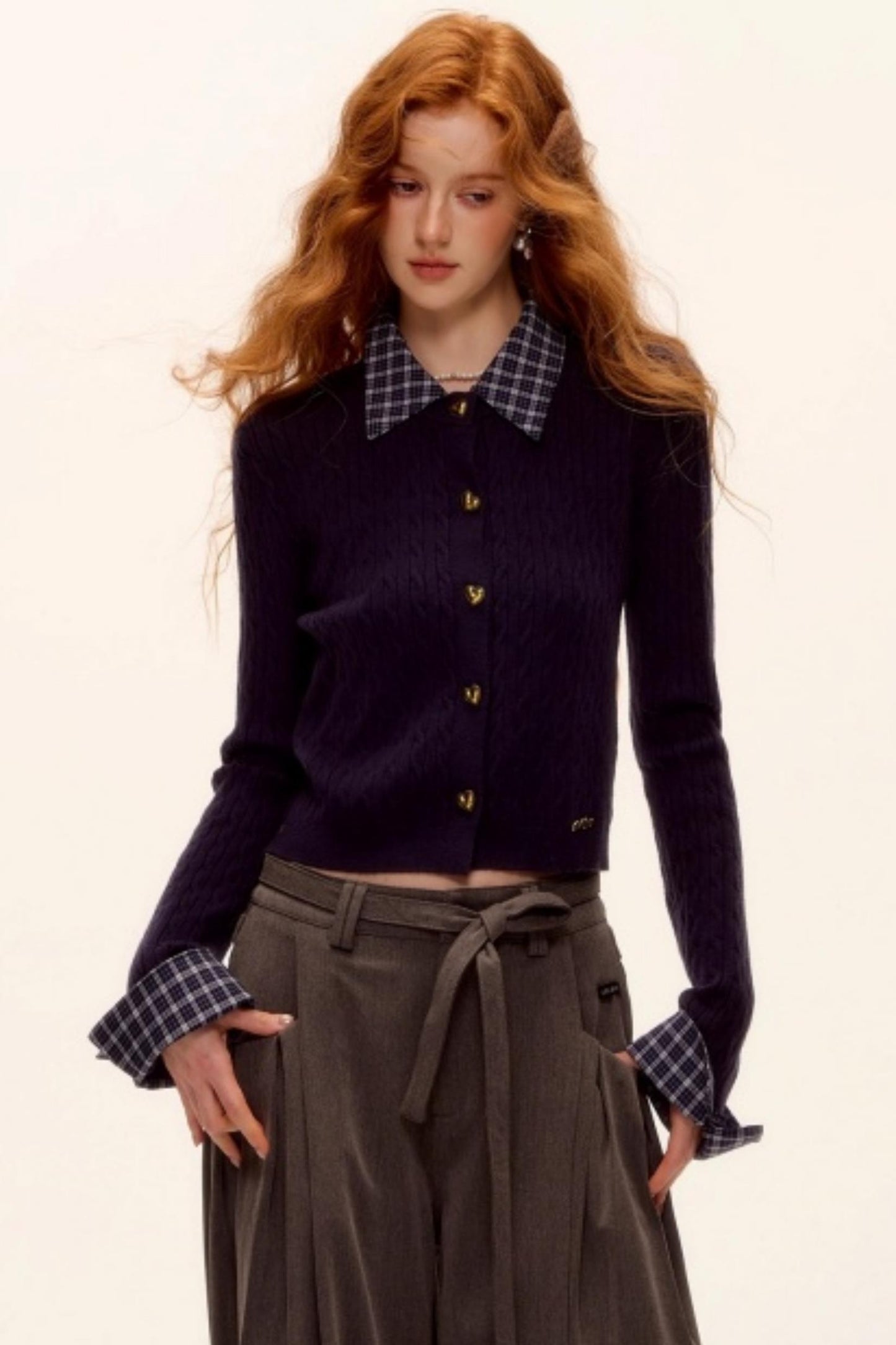 Wool Blend Plaid Knit Top