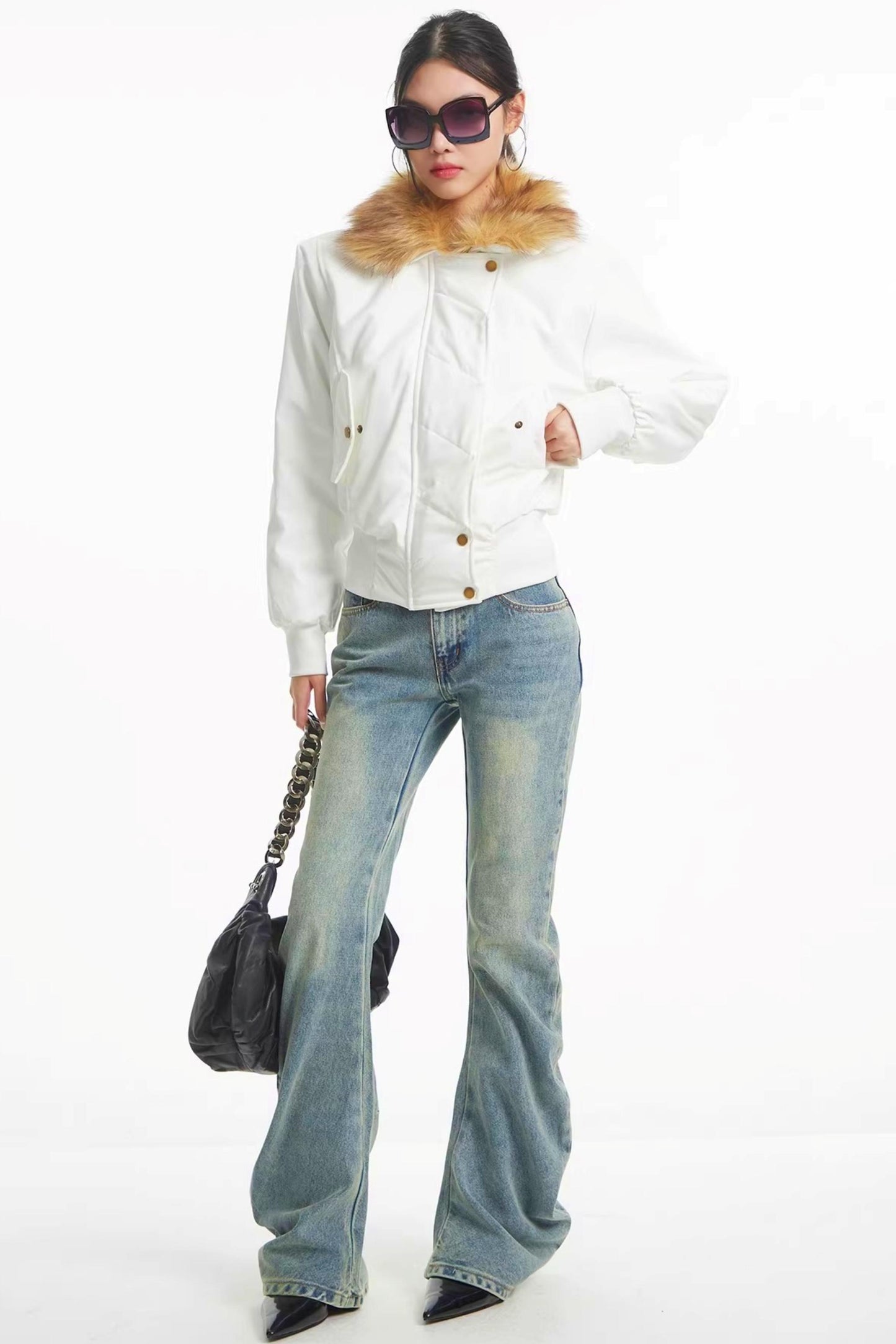 Korean Black Fur Collar Jacket