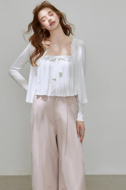 Cropped Cardigan Camisole Knit Set-Up