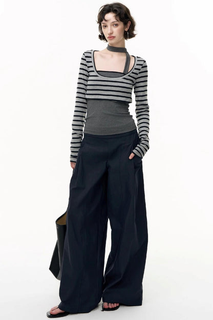 Drawstring Cotton Flared Sweatshirt Slacks