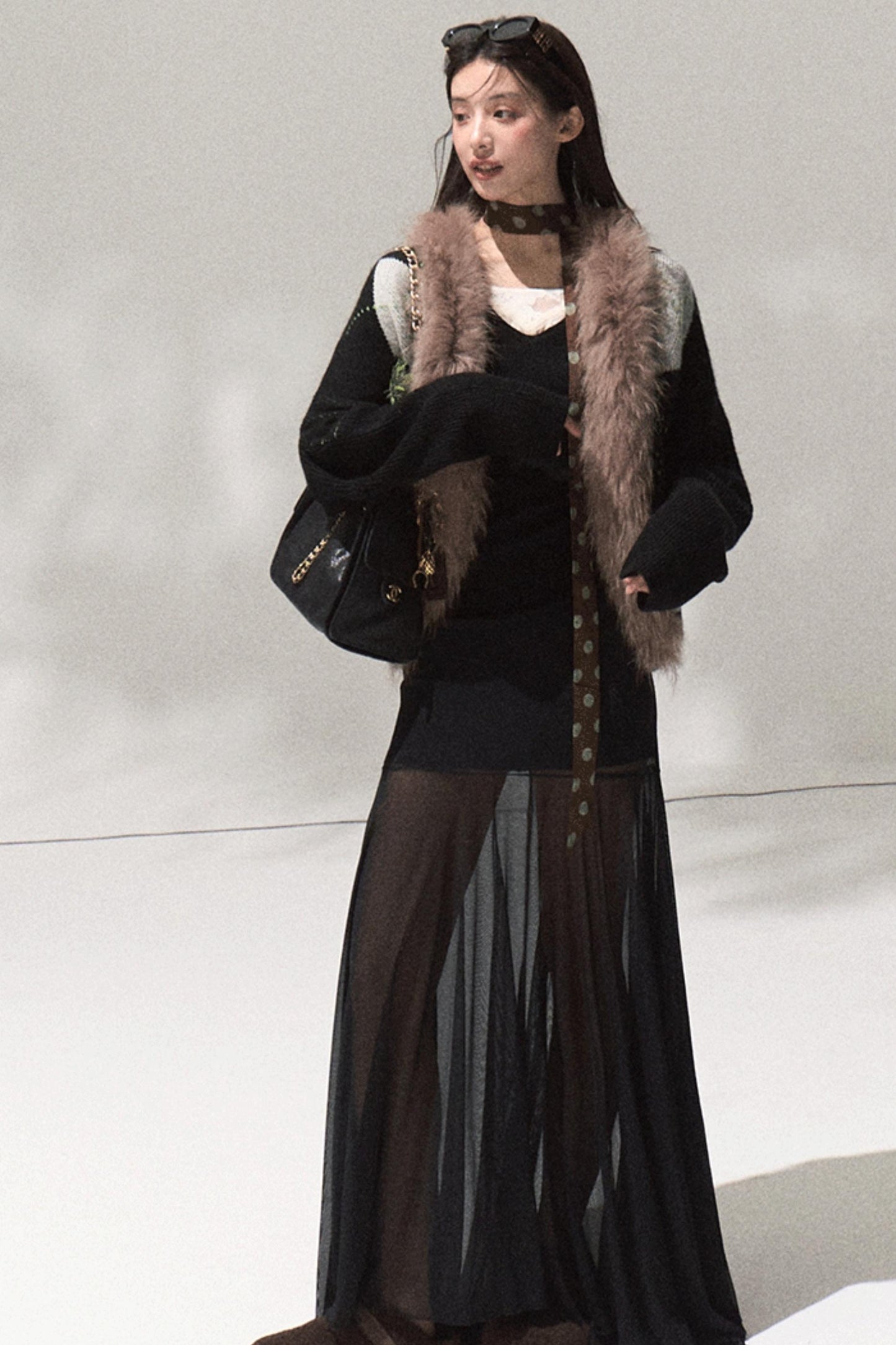 Skin Lace Wool Knit Sleeve Sweater Top