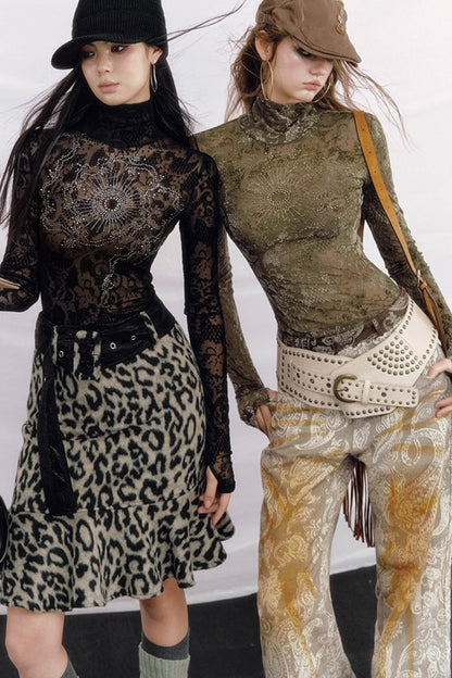 Rhinestone Velvet Jacquard Top