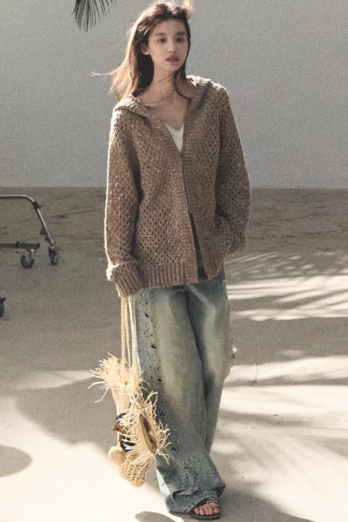 Laser Embroidery Distressed Jeans