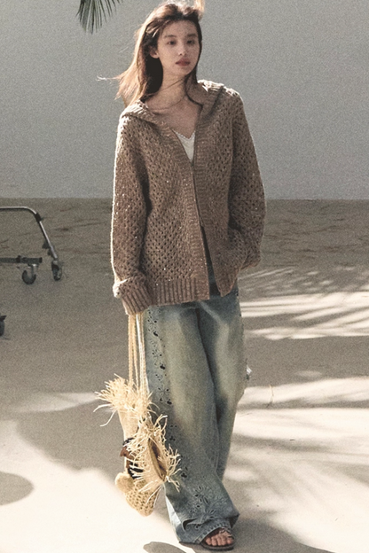 Laser Embroidery Distressed Jeans