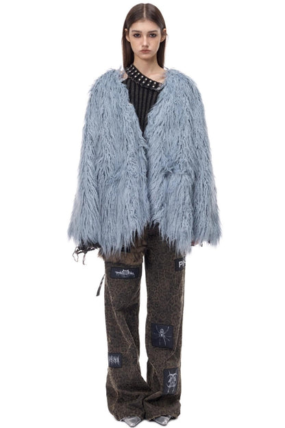 V-Neck Shearling Fur Jacket