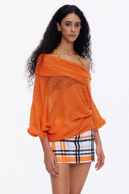 One-Shoulder Hollow Knit Sweater