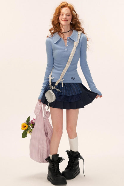 Vintage Crochet V-Neck Top Set-Up