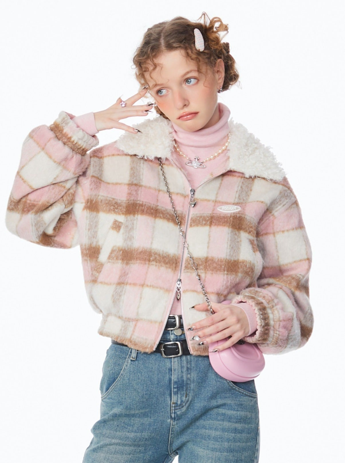 American vintage pink plaid jacket